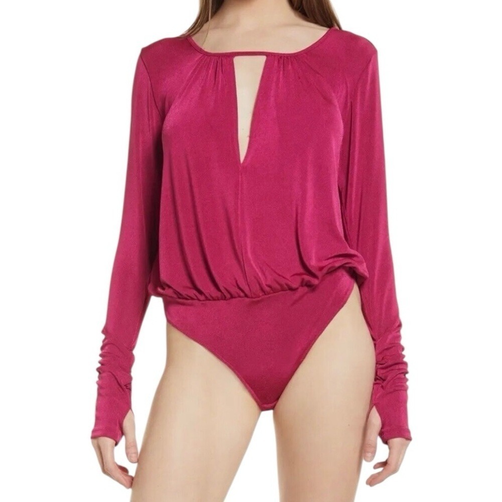 Intimately By Free People Rose Hypontic Runched Kaya‎ Long Sleeve Bodysuit